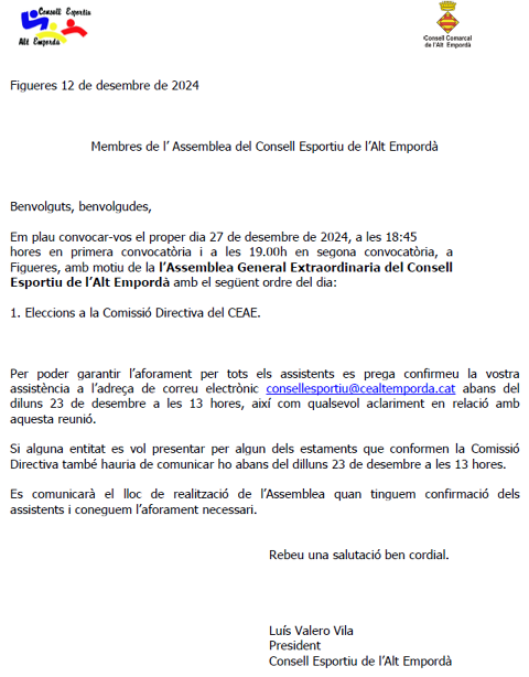 Assemblea General Extraordinaria del Consell Esportiu de l’Alt Empordà